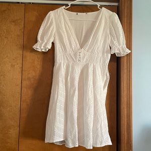 White eyelet fabric dress